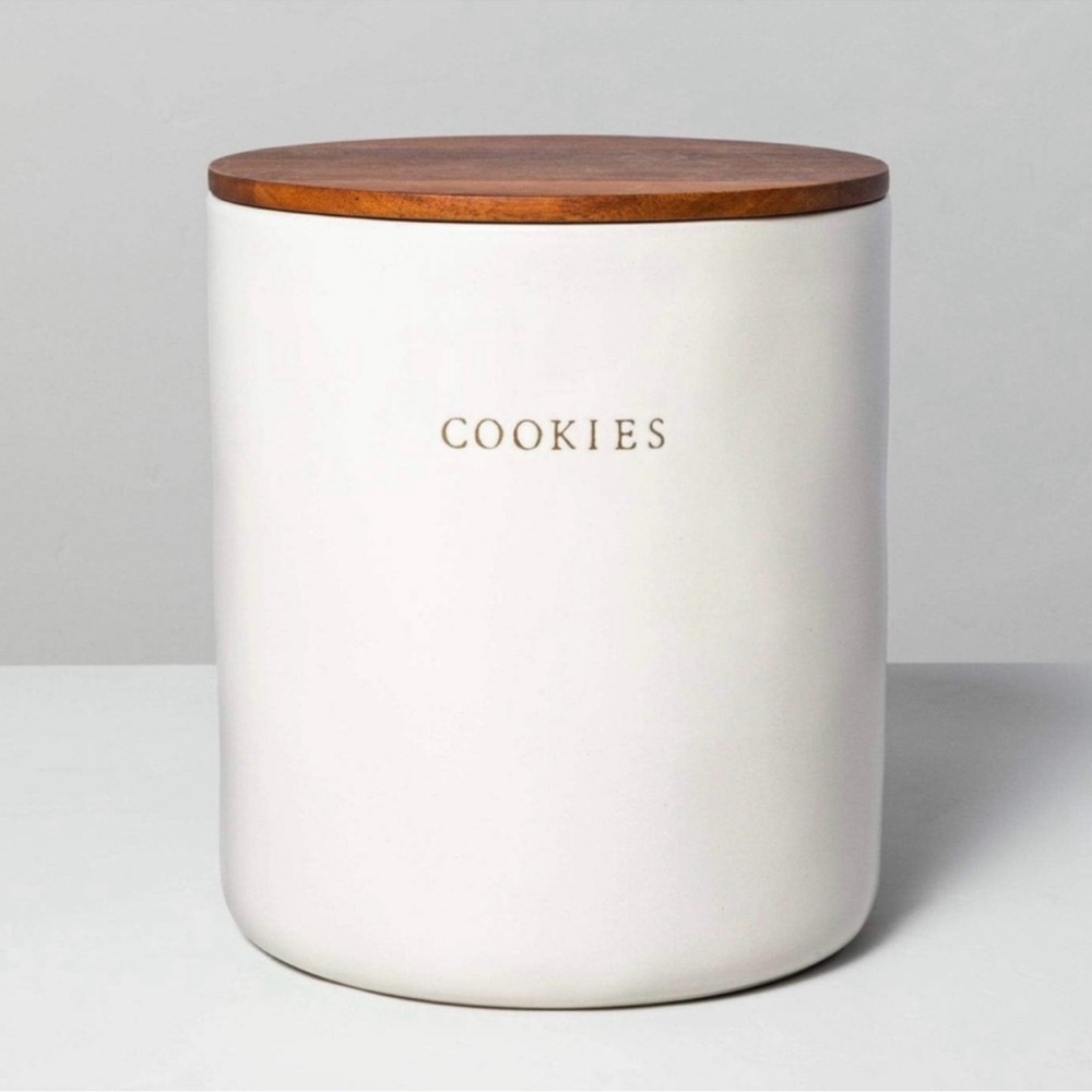Hearth and Hand Magnolia Cookie Jar Stoneware Canister w/ Wood Lid